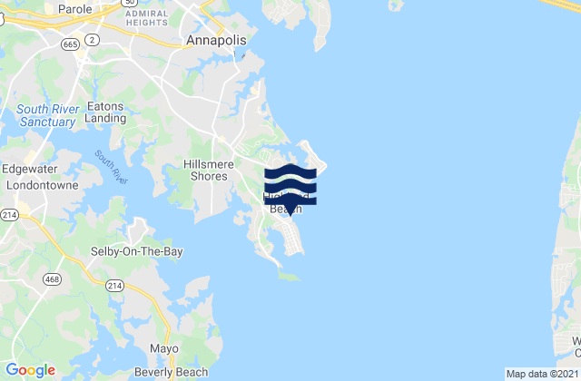 Mapa da tábua de marés em Fishing Creek entrance Bay, United States