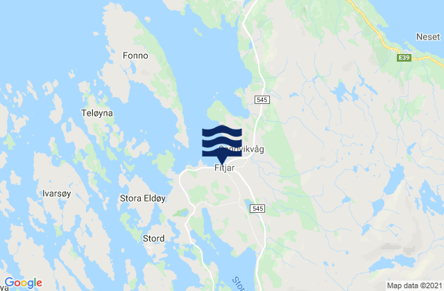 Mapa da tábua de marés em Fitjar, Norway