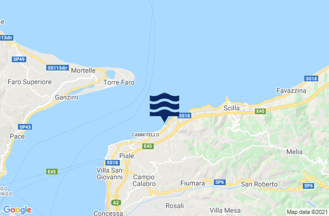 Mapa da tábua de marés em Fiumara, Italy