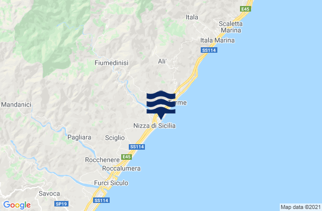Mapa da tábua de marés em Fiumedinisi, Italy