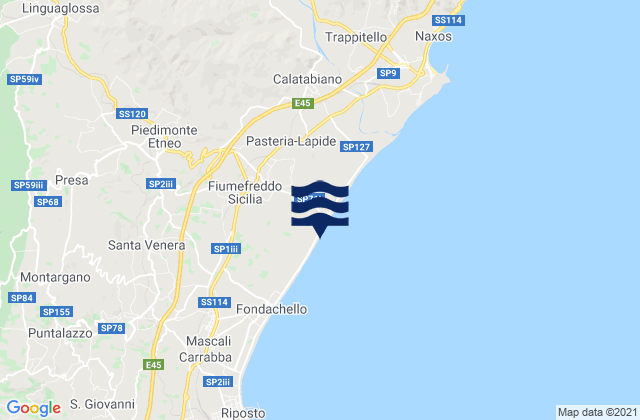 Mapa da tábua de marés em Fiumefreddo Sicilia, Italy