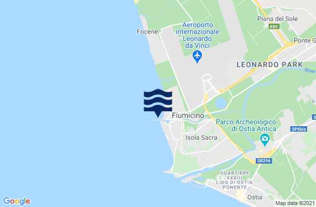 Mapa da tábua de marés em Fiumicino, Italy