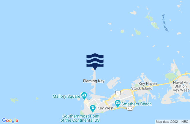 Mapa da tábua de marés em Fleming Key, United States