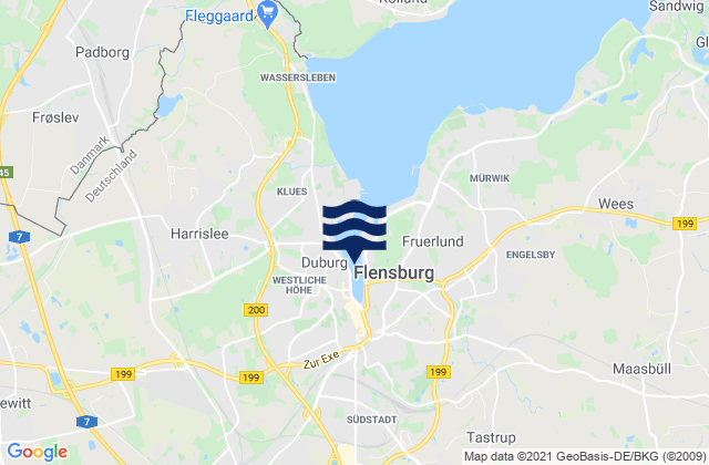 Mapa da tábua de marés em Flensburg, Germany