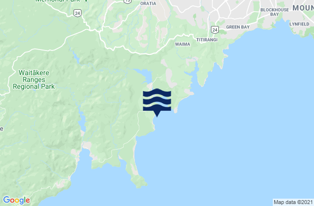 Mapa da tábua de marés em Fletcher Bay, New Zealand