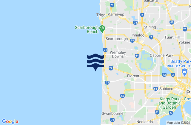 Mapa da tábua de marés em Floreat Beach, Australia