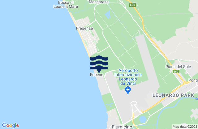 Mapa da tábua de marés em Focene, Italy