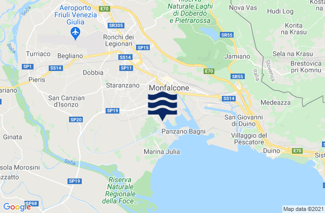 Mapa da tábua de marés em Fogliano, Italy