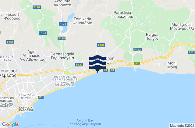 Mapa da tábua de marés em Foinikária, Cyprus