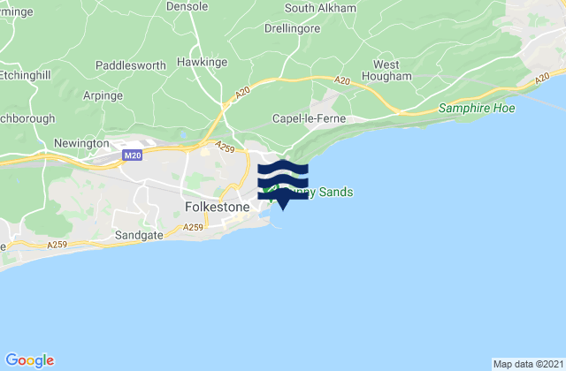 Mapa da tábua de marés em Folkestone Wear Bay, France