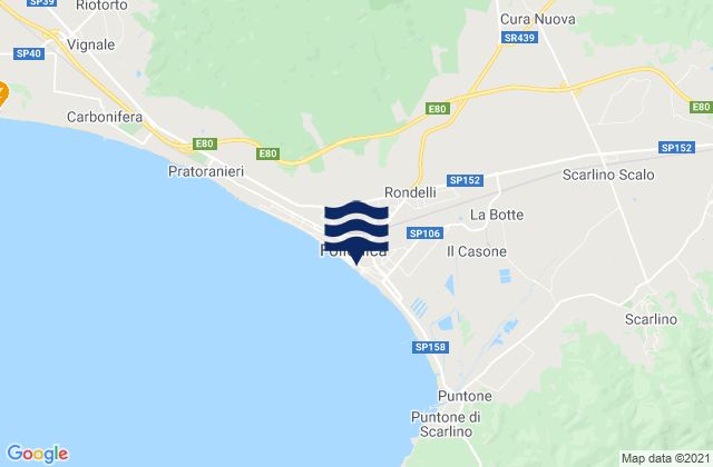 Mapa da tábua de marés em Follonica, Italy