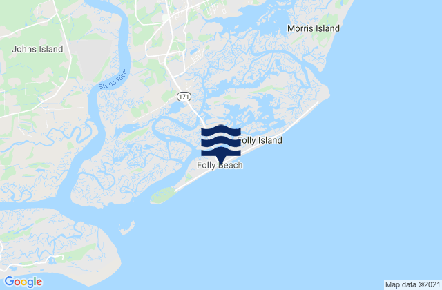 Mapa da tábua de marés em Folly Beach, United States