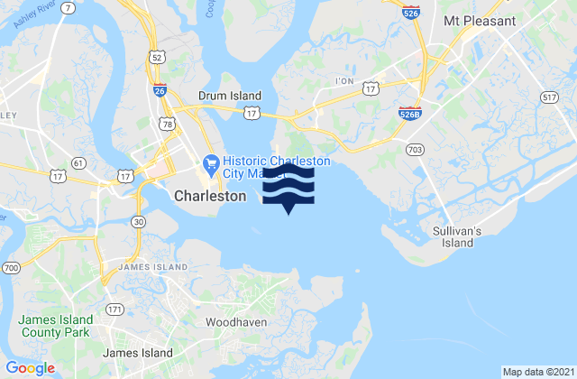 Mapa da tábua de marés em Folly I. Channel N of Ft. Johnson, United States