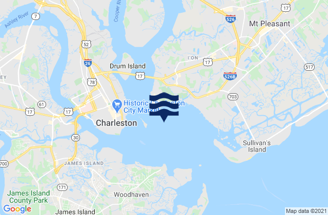 Mapa da tábua de marés em Folly Reach Buoy 5, United States