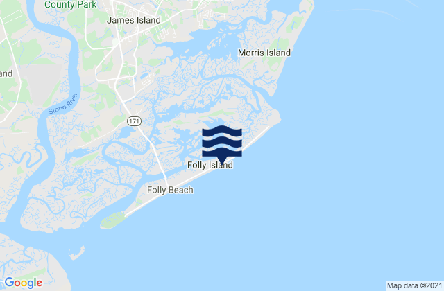 Mapa da tábua de marés em Folly River (North Folly Island), United States