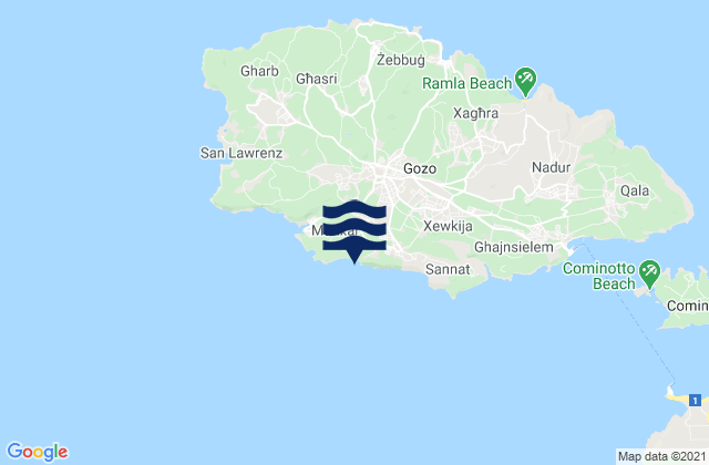 Mapa da tábua de marés em Fontana, Malta