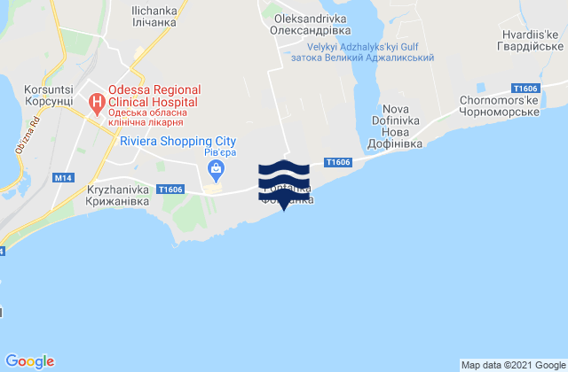 Mapa da tábua de marés em Fontanka, Ukraine