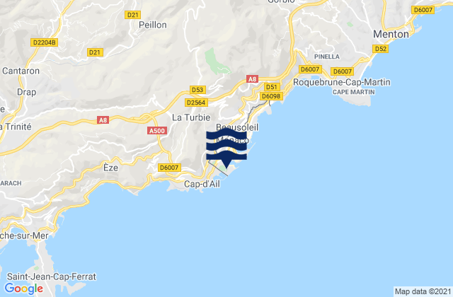 Mapa da tábua de marés em Fontvieille, Monaco