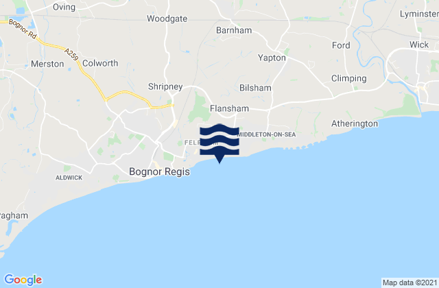 Mapa da tábua de marés em Fontwell, United Kingdom