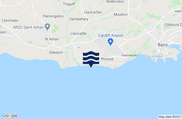 Mapa da tábua de marés em Fontygary (Ffontygari) Bay Beach, United Kingdom