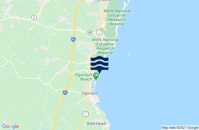 Mapa da tábua de marés em Footbridge Beach, United States