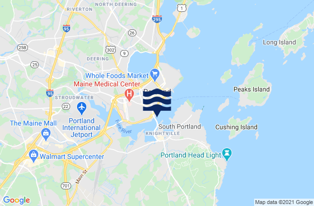Mapa da tábua de marés em Fore River Portland River Bridge, United States