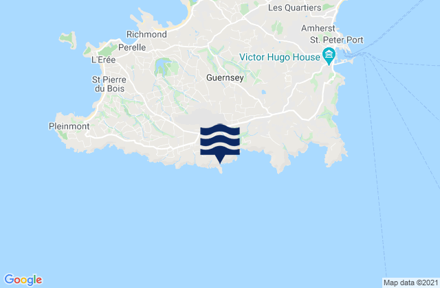 Mapa da tábua de marés em Forest, Guernsey