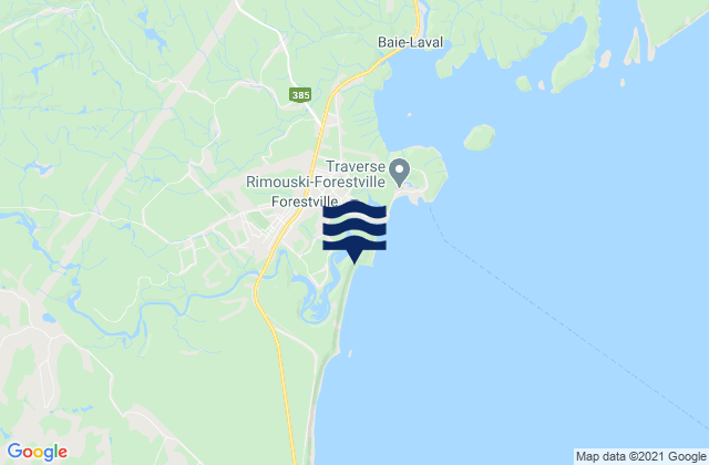 Mapa da tábua de marés em Forestville, Canada