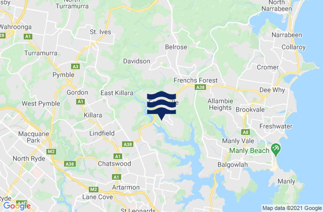 Mapa da tábua de marés em Forestville, Australia