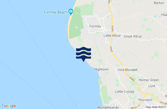 Mapa da tábua de marés em Formby, United Kingdom