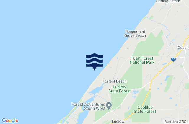 Mapa da tábua de marés em Forrest Beach, Australia