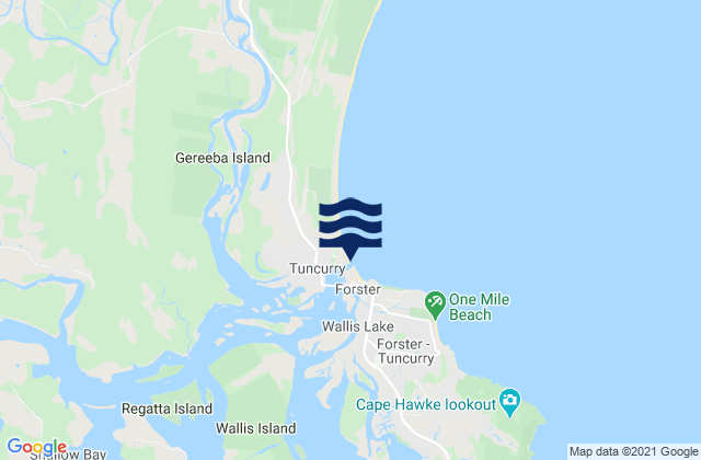 Mapa da tábua de marés em Forster Beach, Australia