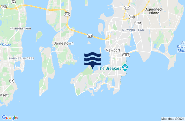 Mapa da tábua de marés em Fort Adams Beach, United States