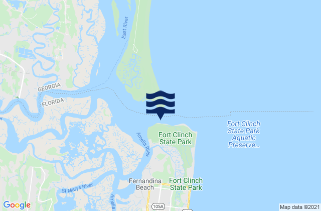 Mapa da tábua de marés em Fort Clinch 0.3 n.mi. N of, United States