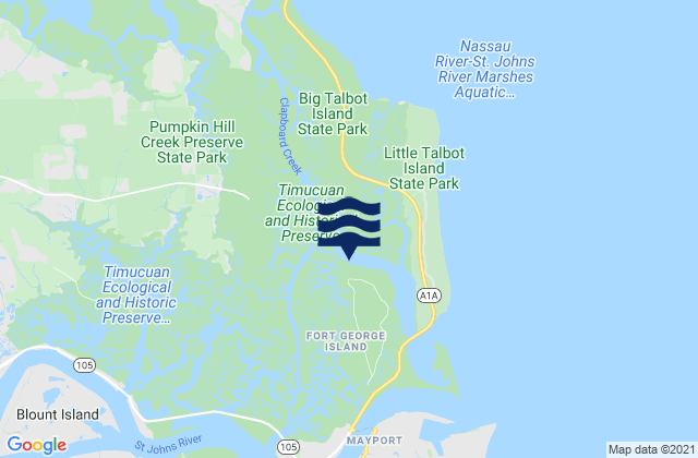 Mapa da tábua de marés em Fort George Island (Fort George River), United States