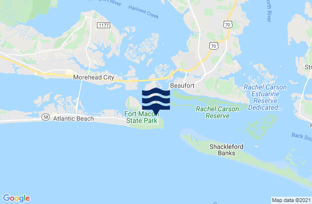 Mapa da tábua de marés em Fort Macon (Uscg Station), United States