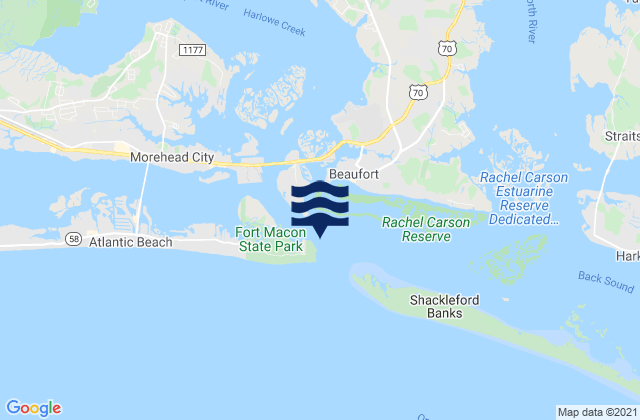 Mapa da tábua de marés em Fort Macon 0.2 mile NE of, United States