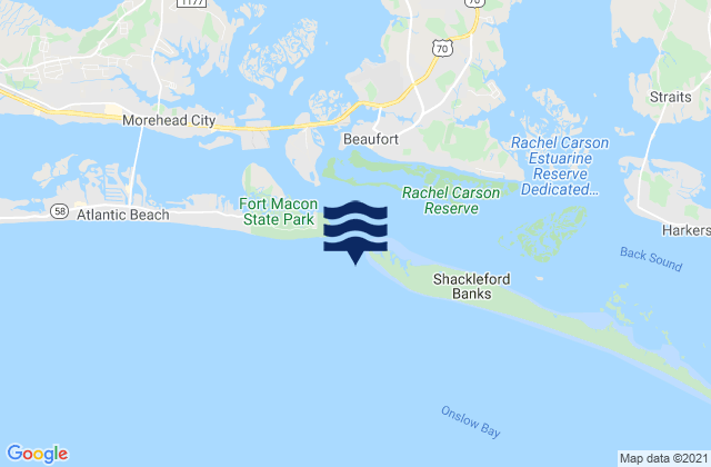Mapa da tábua de marés em Fort Macon 0.6 mile SE of, United States