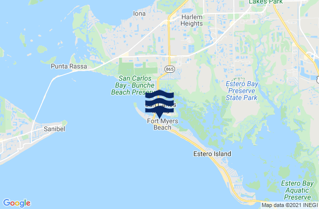 Mapa da tábua de marés em Fort Myers Beach, United States