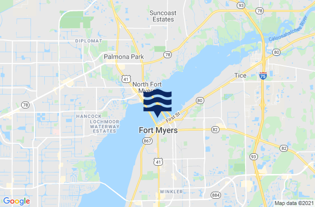 Mapa da tábua de marés em Fort Myers Caloosahatchee River, United States