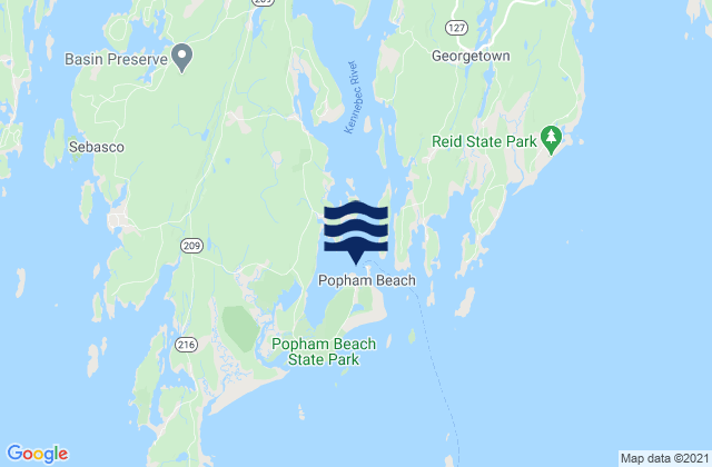 Mapa da tábua de marés em Fort Popham Hunniwell Point, United States