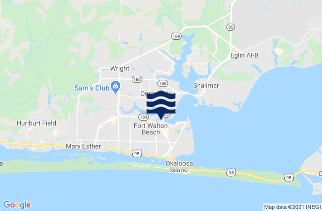 Mapa da tábua de marés em Fort Walton Beach, United States