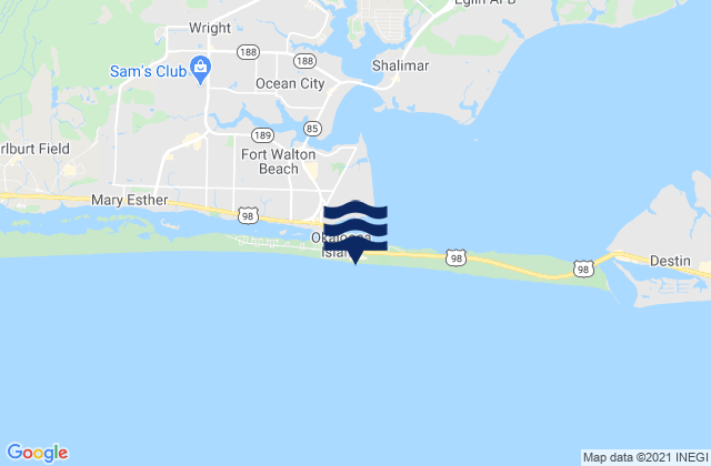 Mapa da tábua de marés em Fort Walton Pier, United States