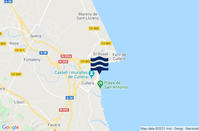 Mapa da tábua de marés em Fortaleny, Spain