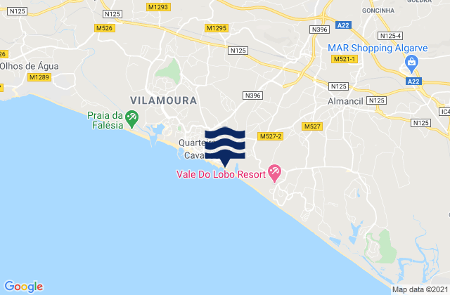 Mapa da tábua de marés em Forte Novo, Portugal