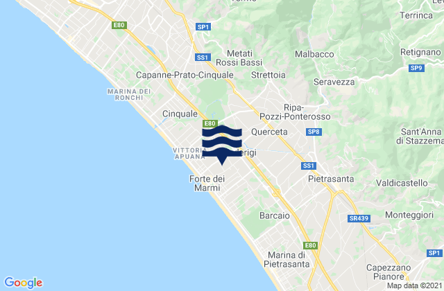 Mapa da tábua de marés em Forte dei Marmi, Italy