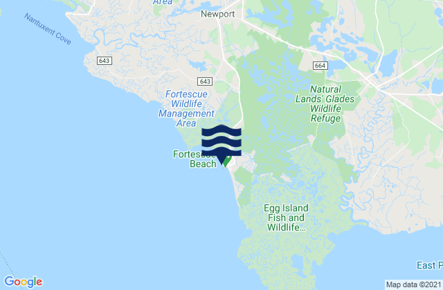 Mapa da tábua de marés em Fortescue Creek, United States