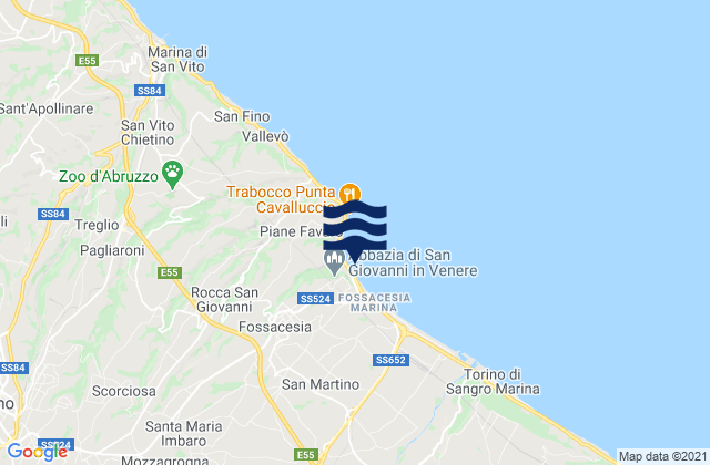 Mapa da tábua de marés em Fossacesia, Italy