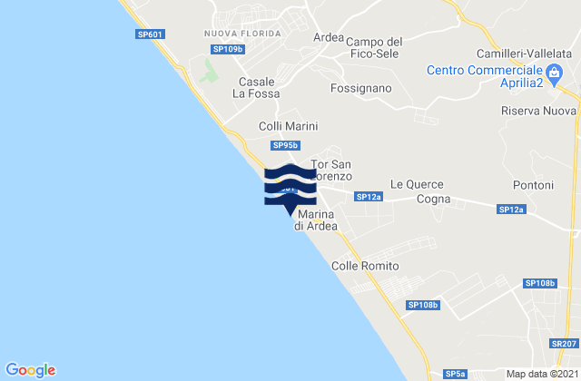 Mapa da tábua de marés em Fossignano, Italy