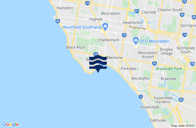 Mapa da tábua de marés em Fossil Beach, Australia
